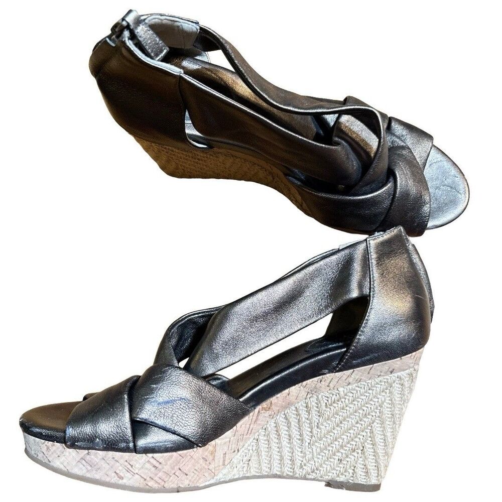 Cole Haan Delfina Bronze Gold Leather Wedge Sandals Espadrille 8.5B